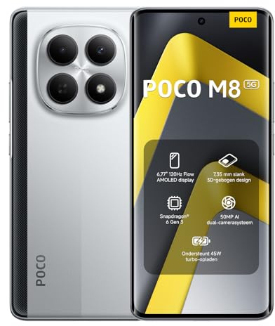 XIAOMI POCO M8 5G, Smartphone 8+256GB, Argento,Snapdragon® 6 Gen 3