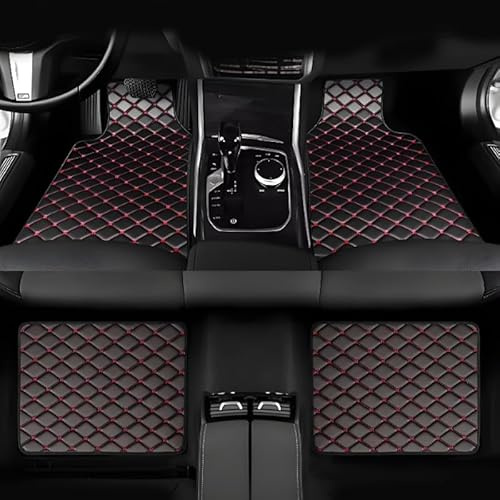 R-timer Autofussmatten für Hyundai IONIQ 9 2025 Auto FußMatten, Leder-Bodeneinlagen wasserdichte Premium Fußmatten Allwetter Fussmatten Zubehör,Black+Red