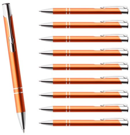 WPRO 10 Stück Metall Kugelschreiber Cosima orange – Blauschreibend mit austauschbarer Großraummine, Aluminiumgehäuse mit Clip, 1,0 mm Strichstärke – für Büro, Schule, Alltag, Geschenk, Werbung