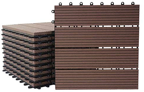 Mendler WPC Bodenfliese Rhone linear - Premium Coffee | Holzoptik Balkon/Terrasse, 11x je 30x30cm = 1qm