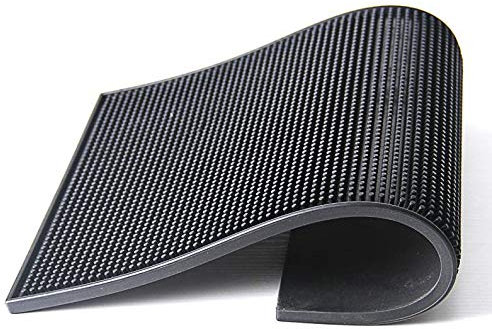 Barbits Tapis de bar en caoutchouc 45,7 x 30,5 cm – Noir Grande Barre de chemin de rail, verre Tapis de plateau d'égouttement, Service Pub Tapis pour boissons Verrerie