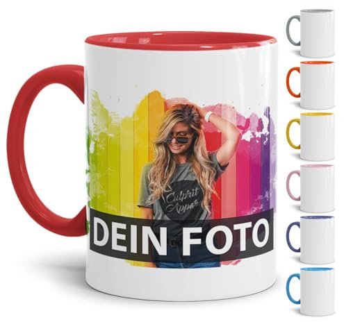 Tazza Personalizzabile Con Foto, Stampa, Motivo - Promozionale, Aziendale Con Logo - Interno e Manico Rosso