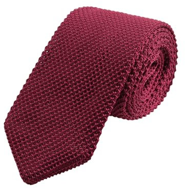 WANYING Herren 7cm Schmale Strickkrawatte Gestrickte Narrow Krawatte Retro Sporty Casual Büro Basic für Gentleman - Einfarbig Bordeaux Rot