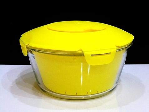 PASABAHCE 4995817 Mikrowellen-Reiskocher aus Glas, mit Korb aus Kunststoff und Deckel aus rutschfestem Material, blau, 2,2 l