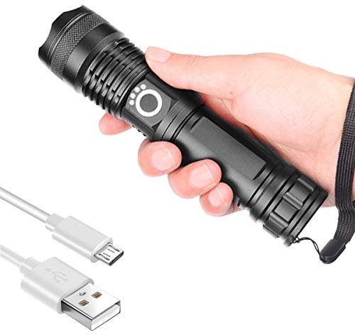 Poketman Rechargable LED Torch Adjustable Focus Tactical Flashlight Waterproof Powerful Handheld Torch Super Bright 2700lumens Pocket Torch for Outdoor Activities or Gift,5 Modes,USB Cable included