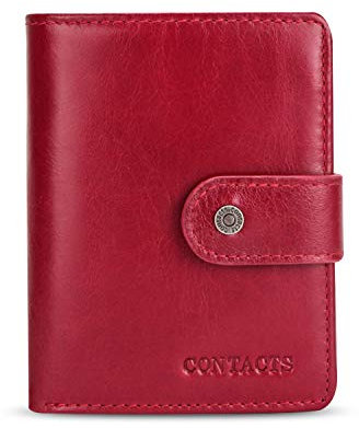 FANDARE Mode Portefeuille Homme RFID Court Porte Monnaie Femme Cuir veritable Portefeuille avec 12 * Fentes pour Carte de crédit,1*Poche à Monnaie, pour Voyage, fête, Mariage, Affaires Rouge