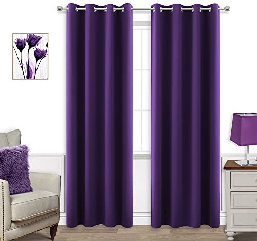 Dunkelviolette Vorhänge 213 cm Länge für Wohnzimmer, 2 Paneele, Set mit Ösen, Fenstervorhänge, reichhaltig, königlich, tiefviolett, verdunkelnd, luxuriös, lange Aubergine, pflaume