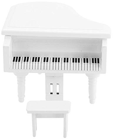 Puppenhaus Möbel, weißes 1:12 Miniatur-Flügel mit Hocker für Puppenhaus Dekoration Zubehör für Wohnaccessoires Vintage Holzdesign für Kinderzimmer