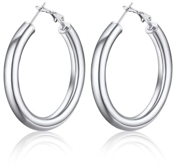 U7 Damen Kreolen Ohrringe 5mm dicke Creolen Ohrringe Edelstahl/18k vergoldet 30mm-80mm Kreis Hoop Ohrringe Ohr Schmuck Accessoire für Frauen Mädchen