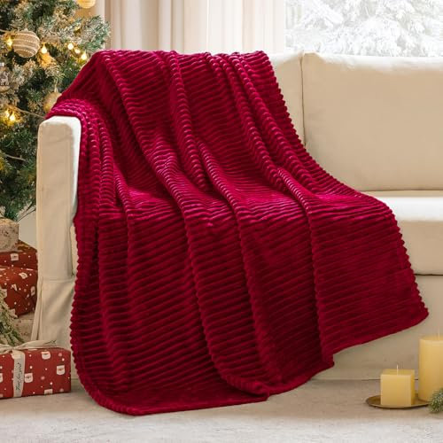 MIULEE Kuscheldecke Fleecedecke Flanell Decke Einfarbig Wohndecken Couchdecke Flauschig Überwurf Mikrofaser Tagesdecke Sofadecke Blanket Für Bett Sofa Schlafzimmer Büro 85x95Inch 220x240cm Weinrot