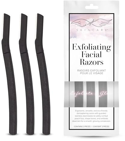 Seraphic Skincare Rasoirs Exfoliants pour le Visage (Lot de 3) – Pour Sourcils, Duvet & Exfoliation – Rasoir Dermaplaning pour Femmes Lames en Acier Inoxydable Suédois et Manche en Paille de Blé