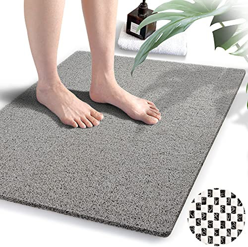 Tapis de Douche antidérapant sans ventouses, 60 x 88 cm, Tapis de Bain pour Surface de Baignoire texturée, Tapis en luffa pour Douche et Salle de Bain, séchage Rapide, Gris