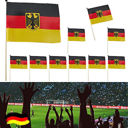 Lot de 10 drapeaux pour supporter de la Coupe du monde de football - Aigle fédéral - 45 x 30 cm - Visionnage public - Noir/rouge/or - 10 x drapeaux aigle 45 x 30 cm