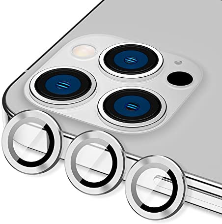GLASS-M [3 Pcs] Camera Lens Protector for iPhone 13 Pro/iPhone 13 Pro Max, Aluminum Alloy Edge Cover, Anti Scratch Ring Circle Lens Tempered Glass Film -Silver