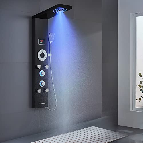 TSIBOMU LED Shower Panel Tower System with 2 in 1 Rainfall Shower Head