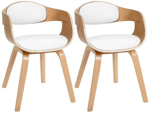 CLP 2er-Set Esszimmerstühle Kingston, ergonomisch mit gepolsterter Rückenlehne, Kunstleder & Holz, bis 150 kg belastbar, Farbe:Natur/weiß