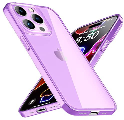 NALIA Chiaro Cover Neon compatibile con iPhone 14 Pro Max Custodia, Trasparente Colorato Silicone Copertura Traslucido Case Resistente, Protettiva Antiurto Sottile Bumper Morbido, Colore:Viola