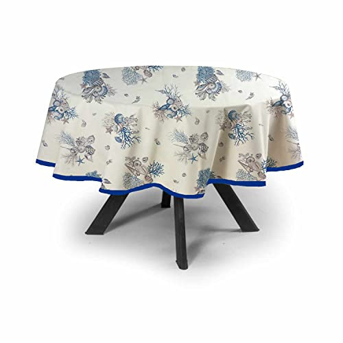 MyVorrei Runde Tischdecke mit Marine-Motiv, 100 % Baumwolle, 180 x 180 cm