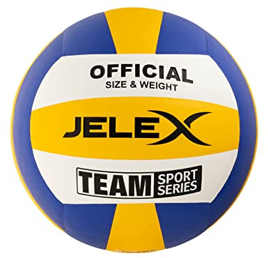 JELEX Drill Volleyball aus hochwertigem Kunstleder in Größe 5, Gewicht 300 g. 18-Paneln-Design, mit strukturierter Oberfläche. Ideal als Spiel-, Trainings- oder Freizeitball. In Zwei Farben (Gelb)