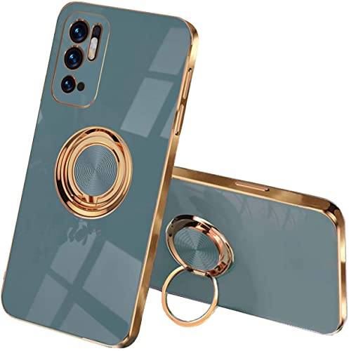 UPLAI Stilvoll Hülle für Xiaomi Redmi Note 10 5G / Poco M3 Pro 5G, Slim Stoßfest Galvanik-Design Handyhülle Case mit Ringhalter, Sanft TPU Silikon Bumper Schutzhülle Cover.Grau