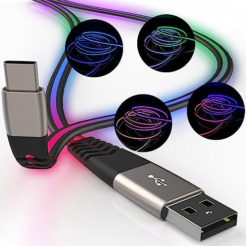 Gantok LED USB C Charging Cable, 6FT 3A Light Up Type c Fast Charging Cable with Data Sync, Compatible with Samsung, Moto, LG & More(RGB)