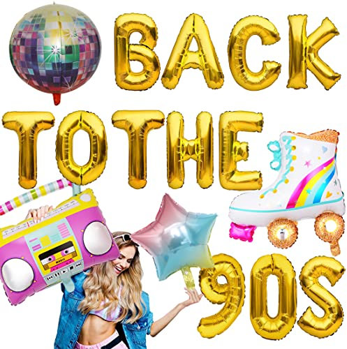 MEZHEN Folienballon Disco Party Deko Ballons 90er Luftballons Back To The 90s Banner Dekoration Geburtstag Helium Ballon Radio Discokugel Luftballon Retro Hip Hop Themenparty