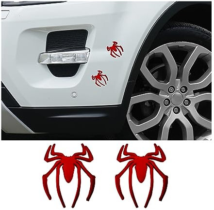 JNNJ 2 Pcs 3D Spinnenlogo Autoaufkleber, Zinklegierung Autoaufkleber, Universal Wasserdicht und Rostfrei Fahrzeug Metall Aufkleber für Motorrad Auto LKW(Rot)