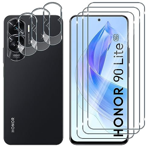 Lutree 3+3 Piezas Protector de Pantalla para Honor 90 Lite Cristal Templado con Protector de Lente de Cámara,Dureza 9H Anti-Arañazos Libre de Burbujas Fácil de Instalar Cristal Templado