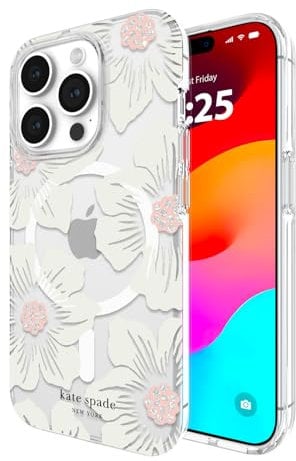 Kate Spade New York iPhone 15 Pro Case, Compatible with Mag Safe - Hollyhock Cream