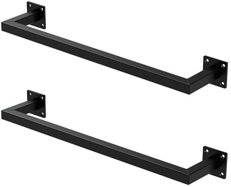 ML-Design 2er Set Kleiderstange Rechteck für die Wand, T12cm x B60cm, Schwarz, aus Stahl, Garderobenstange U-Form, Kleiderständer Wandmontage, Kleidergestell Garderobenhalter, inkl. Montagematerial