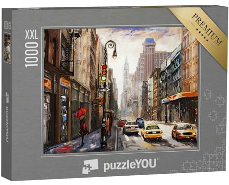 Puzzle 1000 Teile XXL „Ölgemälde auf Leinwand, Straßenansicht von New York, Frau“ – aus der Puzzle-Kollektion Gemälde, Ölbilder, Kunstwerke, Kunst & Fantasy