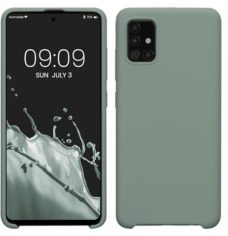 kwmobile Hülle kompatibel mit Samsung Galaxy A51 Hülle - Silikon Handy Case - Handyhülle weiche Oberfläche - kabelloses Laden - Rainwashed Grün
