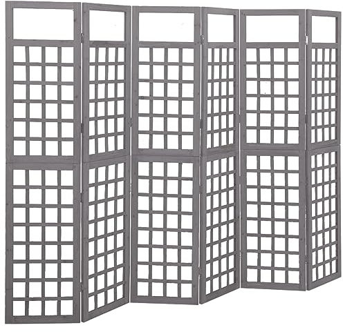 6-TLG. Paravent/Spalier, TANZEM Trennwand, Raumteiler, Umkleidekabine, Spanische Wand, Privacy Screen, Sichtschutzwand, Massivholz Tanne Grau 242,5x180 cm