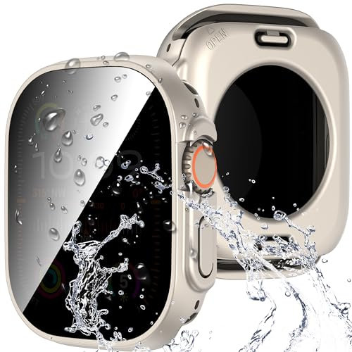 Diruite Funda para Apple Watch Ultra 2/Ultra 49mm Protector Pantalla Cristal Templado Privacidad Incorporado,360°Protección PC Impermeable Case para iWatch Ultra 2/Ultra 49mm Estuche Protector