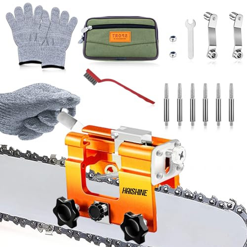 Haishine Chainsaw Sharpener Jig, Chainsaw Sharpening Tool Kit Chainsaw Sharpener with 6Pcs Sharpening Stones, Portable Chainsaw Sharpening Suitable for All Kinds of Chainsaw