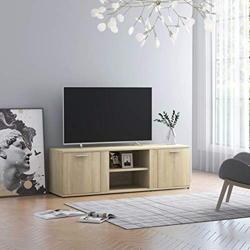 Gecheer TV Cabinet Sideboard Lowboard TV Table with Storage 2 Doors and 2 Open Compartments for Living Room Sonoma Oak 120x34x37 cm Chipboard