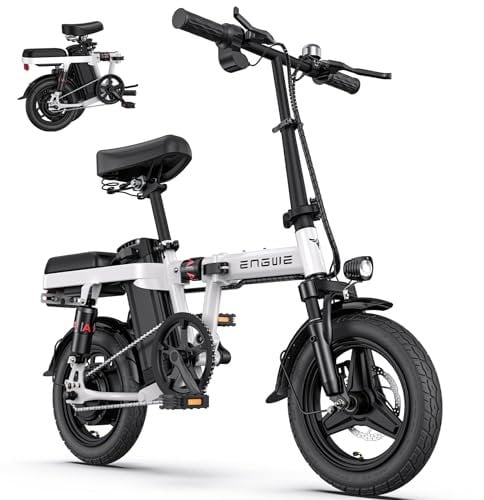 ENGWE MTB Electric Folding Bike for Adults and Teenagers, 14 Inch Fat Tire Mini Ebike, Urban City Commuter, Removable Battery 48 V 10AH, 4 Shock Absorbers, Riding Comfort
