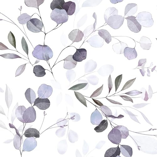 Fvlow Selbstklebende Tapete Blumen Weiß Mustertapete Blumentapete Lila Blatt Vintage Vinyltapete Tapete Schlafzimmer Wohnzimmer Klebefolie Wand Selbstklebend 44.5cm×300cm