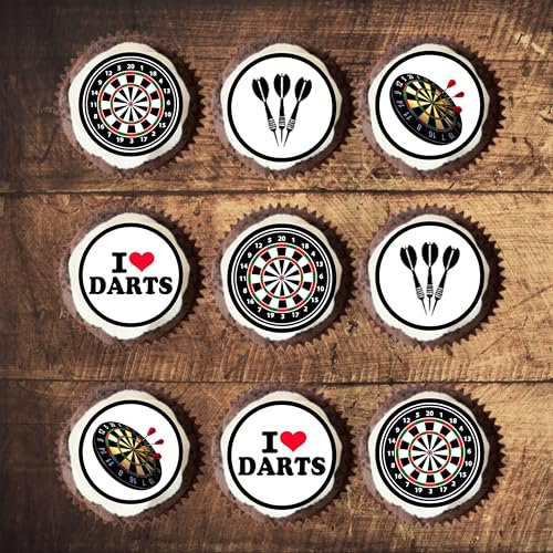 PRECUT Darts Cupcake Toppers, Dart Theme Mini Cake Decorations, Edible Dartboard Birthday Party Decoration 24 x 1.18 Inch 3cm (24)