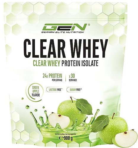 Clear Whey Isolate Protein Shake - Shake protéiné fruité & rafraîchissant - Isolat de protéines de lactosérum de haute qualité (900g, pomme verte))