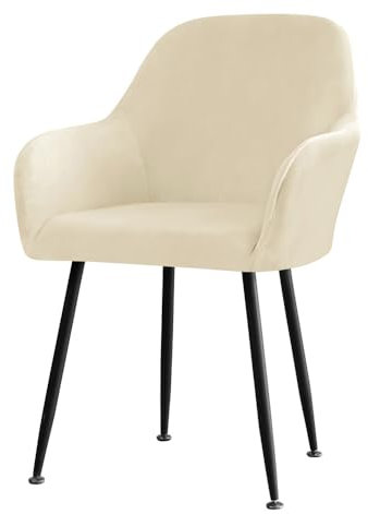 Highdi Stretch Stuhlbezug Stuhlhusse 1/2/4/6er Set,Samt Elastischer Stuhlbezug Stuhlhussen mit Armlehne Abnehmbare Stuhlbezug Schonbezug für Esszimmer Wohnzimmer Hochzeit Deko (Beige,4 Stück)