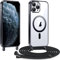 Kokio Handykette Hülle für iPhone 11 pro max mit Band, Magnetische Transparent Handyhülle Kompatibel mit MagSafe, Kratzfeste Stossfest Schutzhülle mit Einstellbar Kette,Schwarz