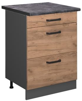 Vicco Küchenunterschrank R-Line, Goldkraft Eiche/Anthrazit, 60 cm mit Schubladen, AP Anthrazit
