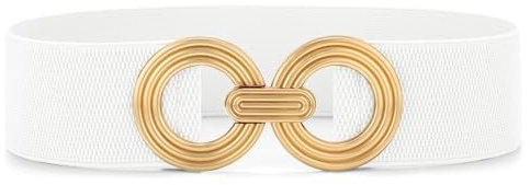 JasGood Damen Breiter Elastischer Taillengürtel Stretchy Gürtel für Kleider Hüftgürtel Goldener Schnalle Gürtel für Damen,Weiß,80cm