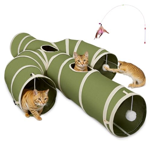 Ownpets Katzentunnel, größerer Kaktus Form Katzen Tunnel 4 Wege, Katzen Tunnel Labyrinth mit robustem Oxford-Gewebe, faltbar und reißfest, Katzentunnel 25cm Durchmesser, Grün