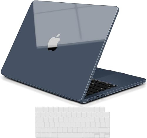 TECOOL Premium Cover Ultrasottile per MacBook Air M4 M3 M2 13,6 Pollici 2025 2024 2022 A3240 A3113 A2681, [Ultra Cristallo Mezzanotte Blu] Custodia Rigida e Copritastiera UE in TPU
