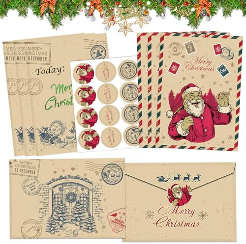 Weihnachtskarten Mit Umschlag Set(12er Set) mit Aufkleber, Klappkarten Briefpapier Weihnachten, Weinachtskarten mit Umschlag privat und geschäftlich-Frohe Weihnachten Karten
