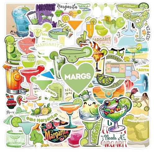 100Pcs Margarita Glasses Stickers Laptop Car Scrapbook Phone Skateboard Suitcase Luggage Bike Margarita Stickers Vinyl Waterproof Aesthetic Personalised Stickers for Teens Boys Girls Adults