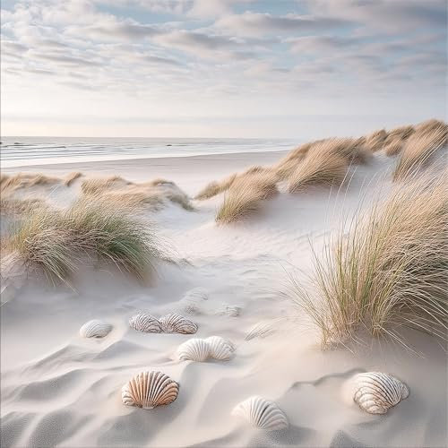 artissimo, Glasbild, 30x30cm, AG5608A, Landschaft/Natur: Strand und Meer III, Bild aus Glas, Wanddekoration aus Glas, Wandbild Wohnzimmer modern, Dünen-Landschaft, hell, blau beige