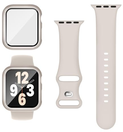 Raradev 3-in-1 per Cinturini Apple Watch 40mm con Custodia e Proteggi Schermo, Cinturino Sportivo in Silicone e Cover Protettiva con Vetro Temperato 9H per iWatch Serie 6/5/4/SE, Galassia